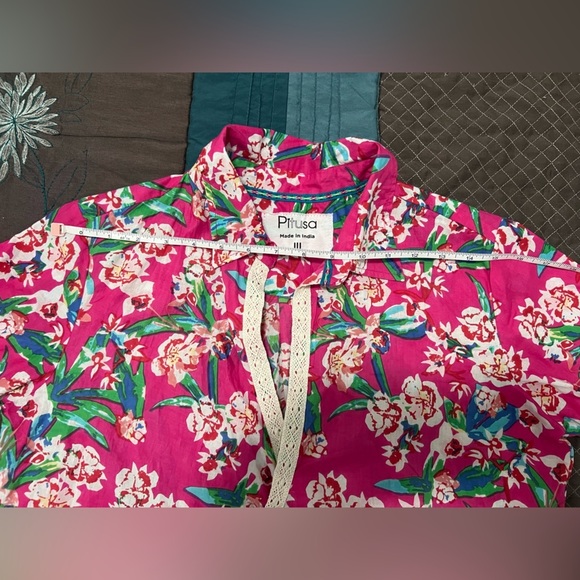 Revolve Pitusa Collared Tie Shirt Size in Fuchsia Floral Print (Size III-L) - Picture 11 of 14
